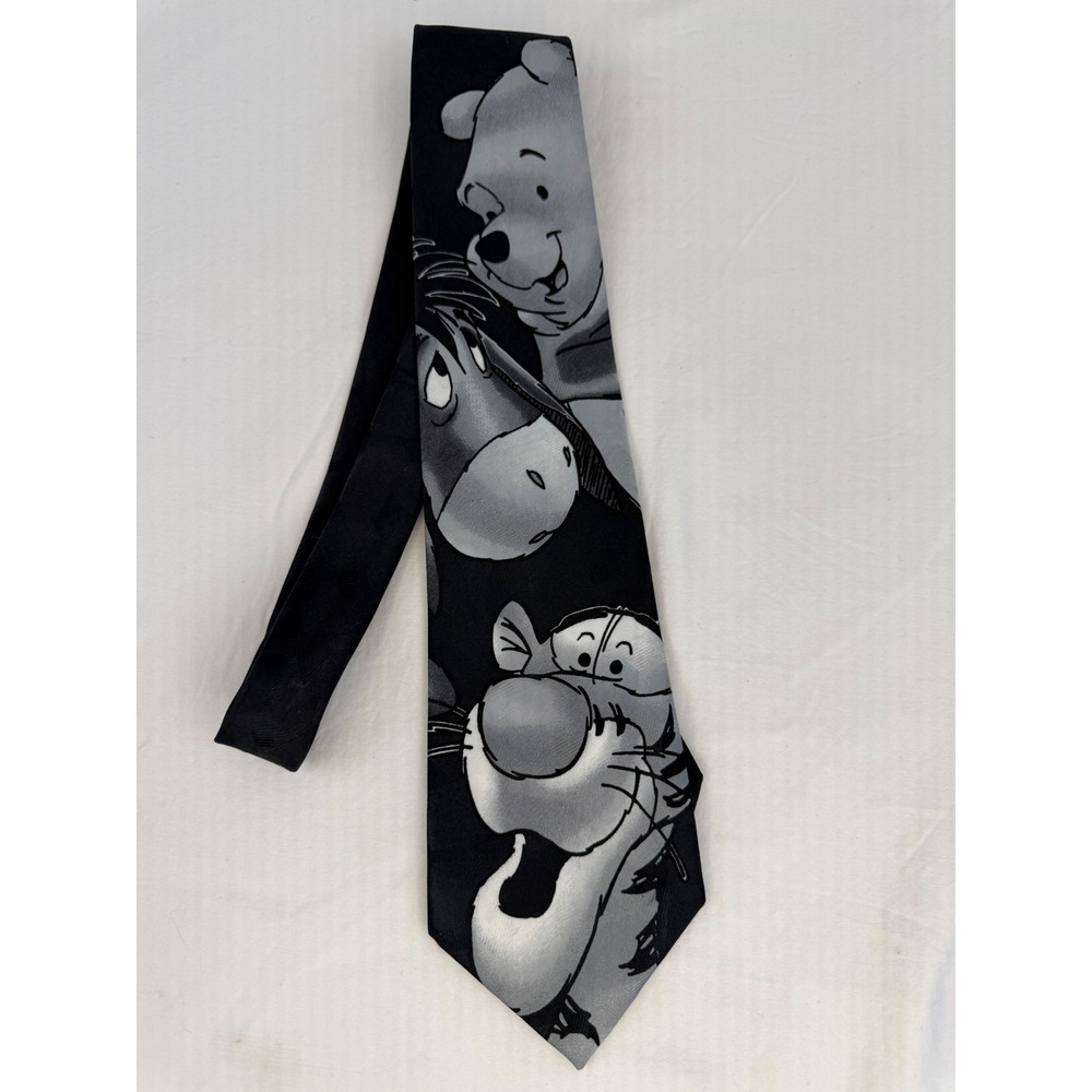 Vintage Disney Winnie the Pooh Tigger Eeyore Necktie Black Grey Novelty Tie